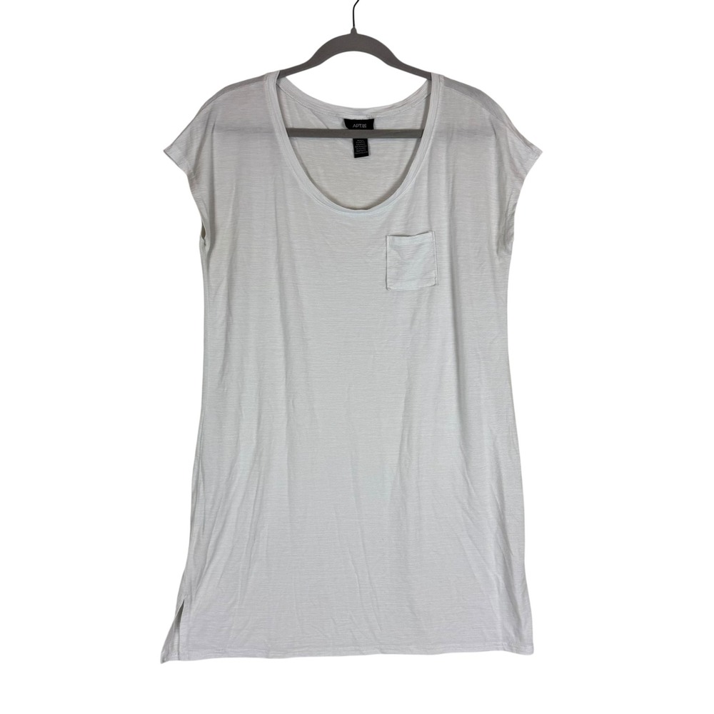 Apt. 9 Shirt Womens M White Rayon Blend Scoop Neck Tunic Pocket Casual Summer